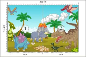Fototapeta Kolorowe Dinozaury I Wulkan - obrazek 3