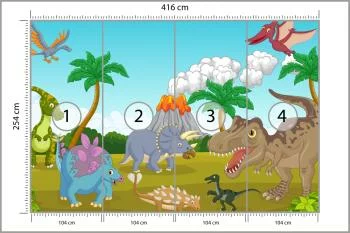 Fototapeta Kolorowe Dinozaury I Wulkan - obrazek 3