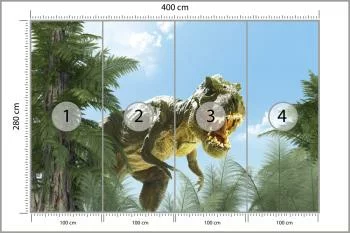 Fototapeta Wielki Dinozaur T-Rex I Palmy - obrazek 3