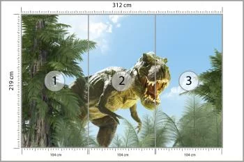 Fototapeta Wielki Dinozaur T-Rex I Palmy - obrazek 3