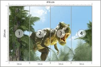 Fototapeta Wielki Dinozaur T-Rex I Palmy - obrazek 3