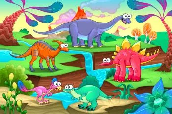 Fototapeta Kolorowe Bajkowe Dinozaury - obrazek 2