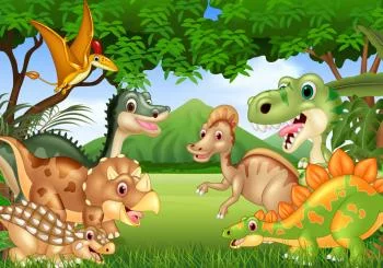 Fototapeta Bajkowe Dinozaury W Dżungli - obrazek 2