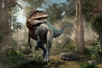 Fototapeta Realistyczny Dinozaur I Palmy - obrazek 2