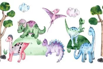 Fototapeta Pastelowe Dinozaury Na Polanie - obrazek 2