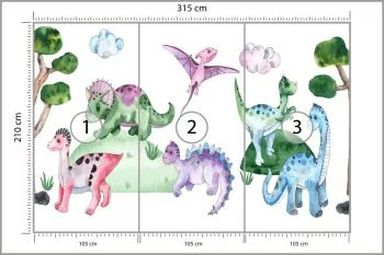 Fototapeta Pastelowe Dinozaury Na Polanie - obrazek 3
