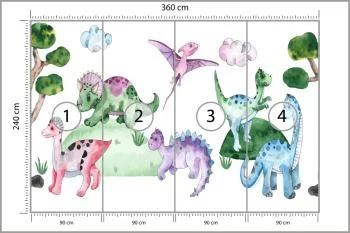 Fototapeta Pastelowe Dinozaury Na Polanie - obrazek 3
