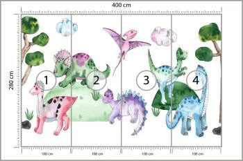 Fototapeta Pastelowe Dinozaury Na Polanie - obrazek 3