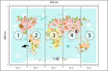 Fototapeta Mapa Świata Ze Zwierzętami - obrazek 3
