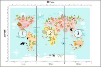 Fototapeta Mapa Świata Ze Zwierzętami - obrazek 3