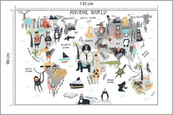 Fototapeta Mapa Świata Zwierząt - Ilustracja Edukacyjna - obrazek 3