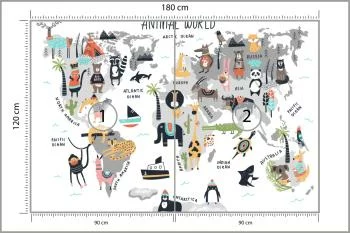 Fototapeta Mapa Świata Zwierząt - Ilustracja Edukacyjna - obrazek 3