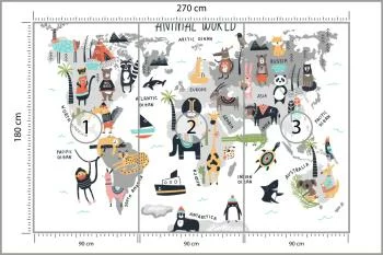 Fototapeta Mapa Świata Zwierząt - Ilustracja Edukacyjna - obrazek 3