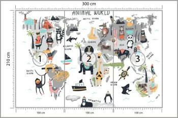 Fototapeta Mapa Świata Zwierząt - Ilustracja Edukacyjna - obrazek 3