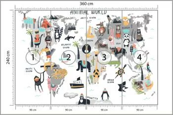 Fototapeta Mapa Świata Zwierząt - Ilustracja Edukacyjna - obrazek 3