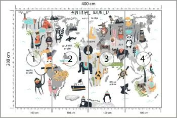 Fototapeta Mapa Świata Zwierząt - Ilustracja Edukacyjna - obrazek 3