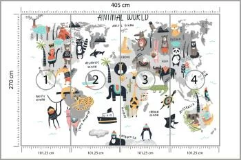 Fototapeta Mapa Świata Zwierząt - Ilustracja Edukacyjna - obrazek 3