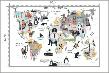 Fototapeta Mapa Świata Zwierząt - Ilustracja Edukacyjna - obrazek 3
