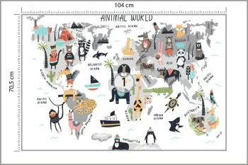 Fototapeta Mapa Świata Zwierząt - Ilustracja Edukacyjna - obrazek 3
