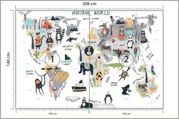 Fototapeta Mapa Świata Zwierząt - Ilustracja Edukacyjna - obrazek 3