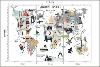 Fototapeta Mapa Świata Zwierząt - Ilustracja Edukacyjna - obrazek 3
