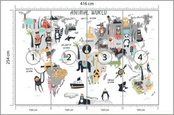 Fototapeta Mapa Świata Zwierząt - Ilustracja Edukacyjna - obrazek 3