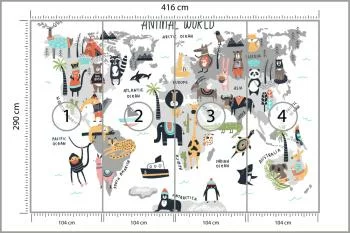 Fototapeta Mapa Świata Zwierząt - Ilustracja Edukacyjna - obrazek 3