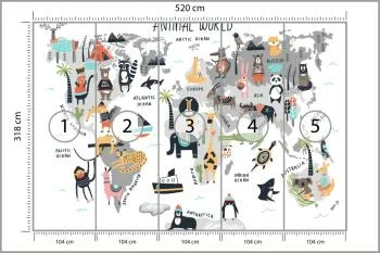 Fototapeta Mapa Świata Zwierząt - Ilustracja Edukacyjna - obrazek 3