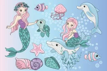 Fototapeta Syrenki Z Zwierzątkami Morskimi - obrazek 2