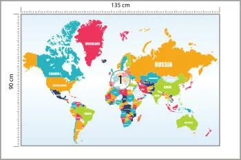 Fototapeta Mapa Świata - Jasne Kolory z Państwami - obrazek 3