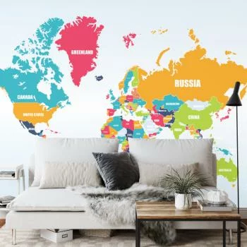 Fototapeta Mapa Świata - Jasne Kolory z Państwami