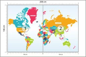 Fototapeta Mapa Świata - Jasne Kolory z Państwami - obrazek 3