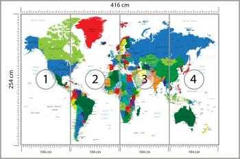 Fototapeta Mapa Świata - Żywe Kolory i Granice Państw - obrazek 3