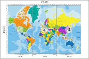 Fototapeta Mapa Świata - Jasne Kolory i Granice Państw - obrazek 3