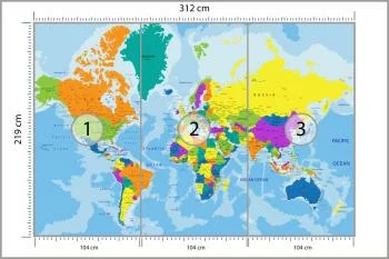 Fototapeta Mapa Świata - Jasne Kolory i Granice Państw - obrazek 3