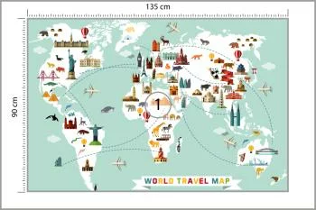 Fototapeta Mapa Świata - Podróżnicza z Ikonami Zabytków - obrazek 3