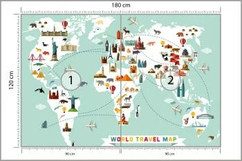 Fototapeta Mapa Świata - Podróżnicza z Ikonami Zabytków - obrazek 3