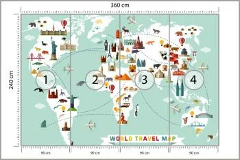 Fototapeta Mapa Świata - Podróżnicza z Ikonami Zabytków - obrazek 3
