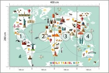 Fototapeta Mapa Świata - Podróżnicza z Ikonami Zabytków - obrazek 3