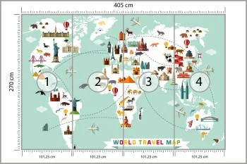 Fototapeta Mapa Świata - Podróżnicza z Ikonami Zabytków - obrazek 3
