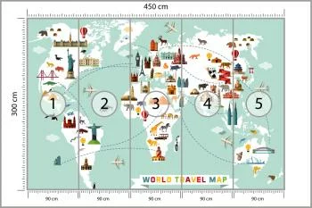 Fototapeta Mapa Świata - Podróżnicza z Ikonami Zabytków - obrazek 3