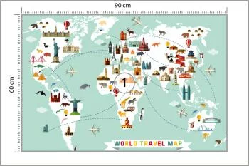 Fototapeta Mapa Świata - Podróżnicza z Ikonami Zabytków - obrazek 3