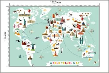 Fototapeta Mapa Świata - Podróżnicza z Ikonami Zabytków - obrazek 3