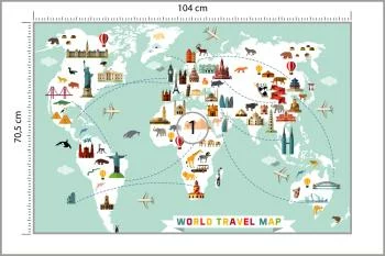 Fototapeta Mapa Świata - Podróżnicza z Ikonami Zabytków - obrazek 3