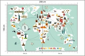 Fototapeta Mapa Świata - Podróżnicza z Ikonami Zabytków - obrazek 3