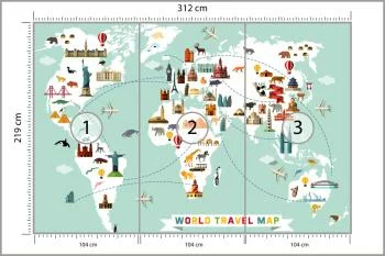 Fototapeta Mapa Świata - Podróżnicza z Ikonami Zabytków - obrazek 3