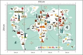 Fototapeta Mapa Świata - Podróżnicza z Ikonami Zabytków - obrazek 3