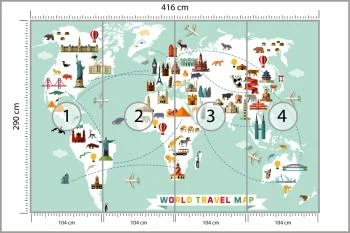 Fototapeta Mapa Świata - Podróżnicza z Ikonami Zabytków - obrazek 3