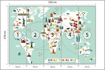 Fototapeta Mapa Świata - Podróżnicza z Ikonami Zabytków - obrazek 3