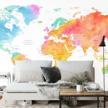 Fototapeta Mapa Świata - Tęczowa Akwarela